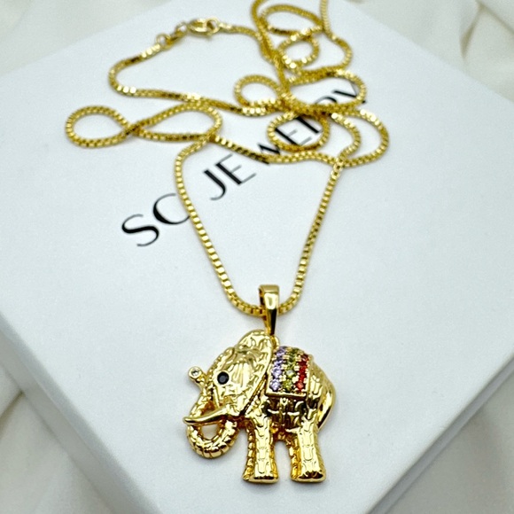 Elephant Necklace CZ Colorful Stone 14k Gold Plated Luxury Jewelry - Picture 6 of 12